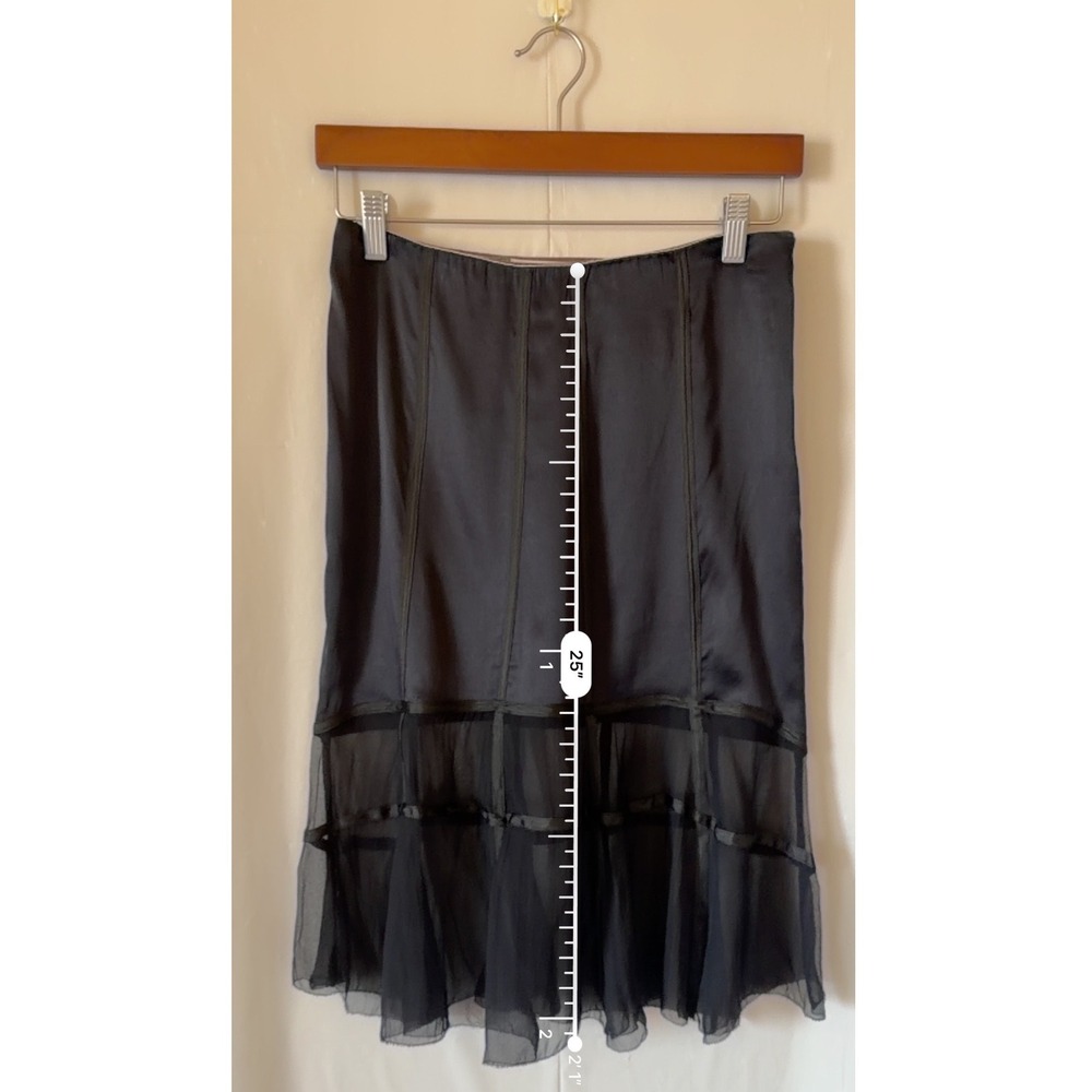 Stella McCartney Black Silk Midi Skirt Sheer Chiffon Hem Ribbon Trim Italy - Picture 3 of 7
